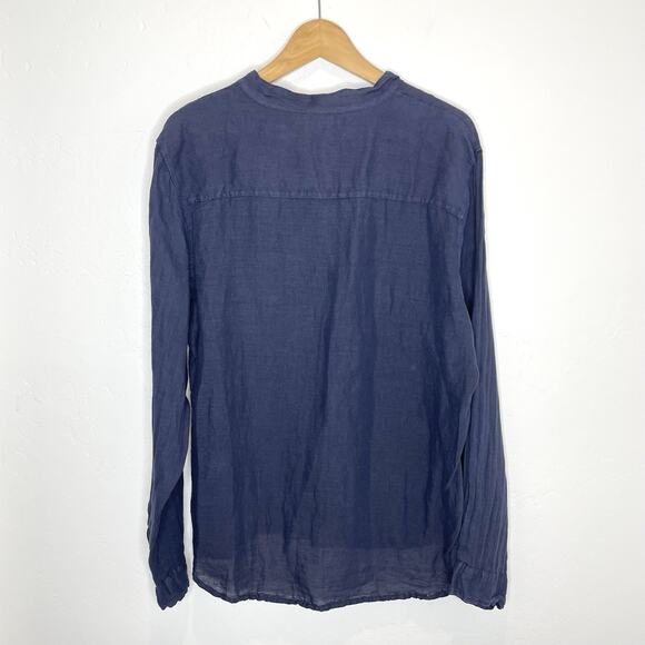 Puro Lino Italy 100% Linen Top Womens Large Navy Blue Long Sleeve Button Up - Picture 4 of 5